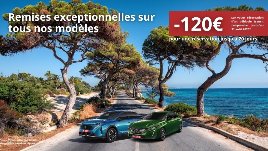 Remises exceptionnelles pour une réservation jusqu'à 20 jours.